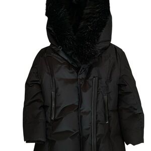 Mackage Black Faux Fur-Trim Hooded Puffer